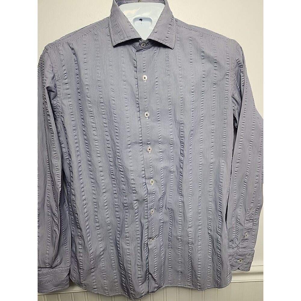 Culturata Italy Button Up Shirt Tailored Fit Large 16 1/2 /42 Blue Seersucker